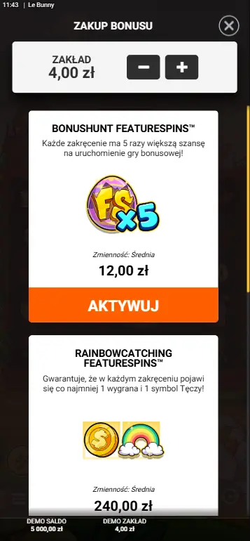 Le Bunny Hacksaw Gaming menu bonusowe
