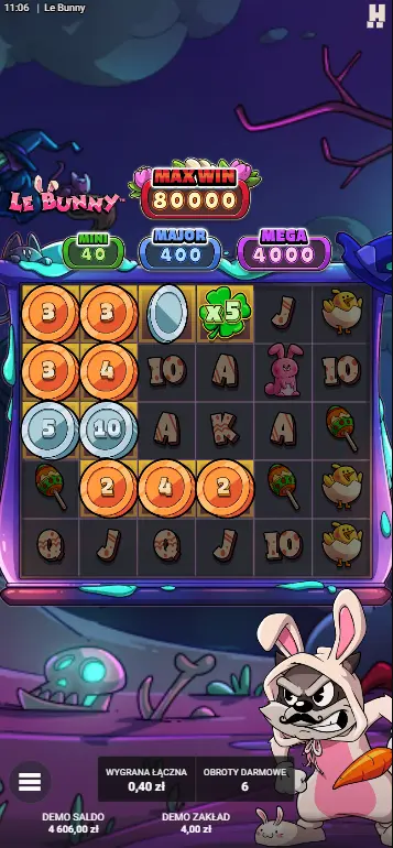 Le Bunny slot symbol Tęczy aktywujący wszystkie Złote Pola odkrywając nagrody