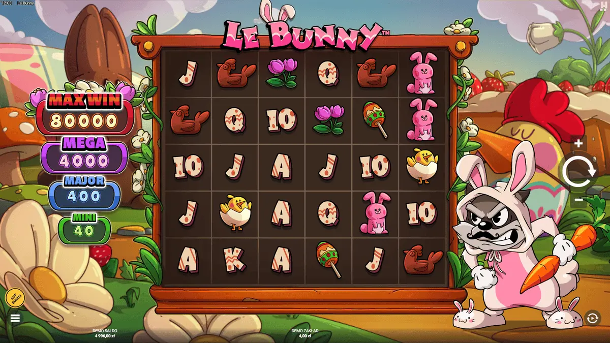Gra bazowa Le Bunny pokazująca różowego króliczka w pastelowej wielkanocnej wiosennej scenerii